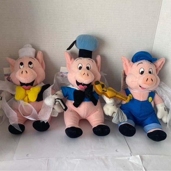 Vintage Disney Store Three Little Pigs Plush w/Embroidered Eyes